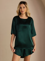 [Dark Green] SilkSilky-UK Short Sleeve Round Neck Women's Pyjamas 001