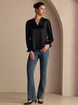 [Black] SilkSilky-UK Long Sleeve Split Women's Blouse 006