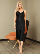 [Black] SilkSilky-UK Spaghetti Strap V Neck Nightdress 006