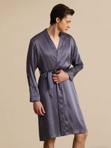 [Navy Ginkgo] SilkSilky-UK Long Sleeve V Neck Men's Dressing Gown 004