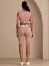 [Pink] SilkSilky-UK Sleeveless Crew Neck Women's Outfit Sets 002