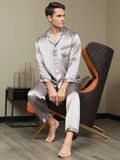 SilkSilky UK Pure Silk Long Sleeve Lapel Men's Pyjamas Gray 001