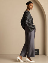 [Polka Dot] SilkSilky-UK 19Momme Silk Bell Sleeve Round Neck Blouse 007