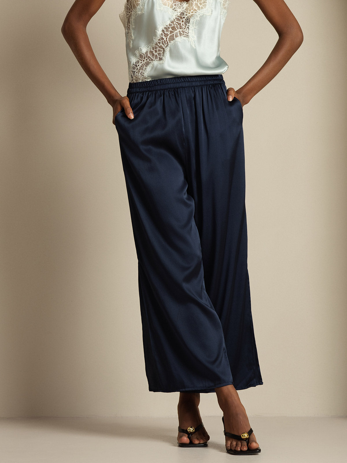 [Dark Blue] SilkSilky-UK 19Momme Silk Split Women's Pants 005