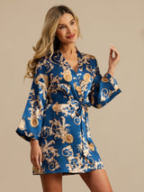 [Navy Dragon] SilkSilky-UK 3/4 Sleeve Women's Dressing Gown 007