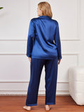 SilkSilky UK Pure Silk Long Sleeve Lapel Plus Size Pyjamas DarkBlue 002