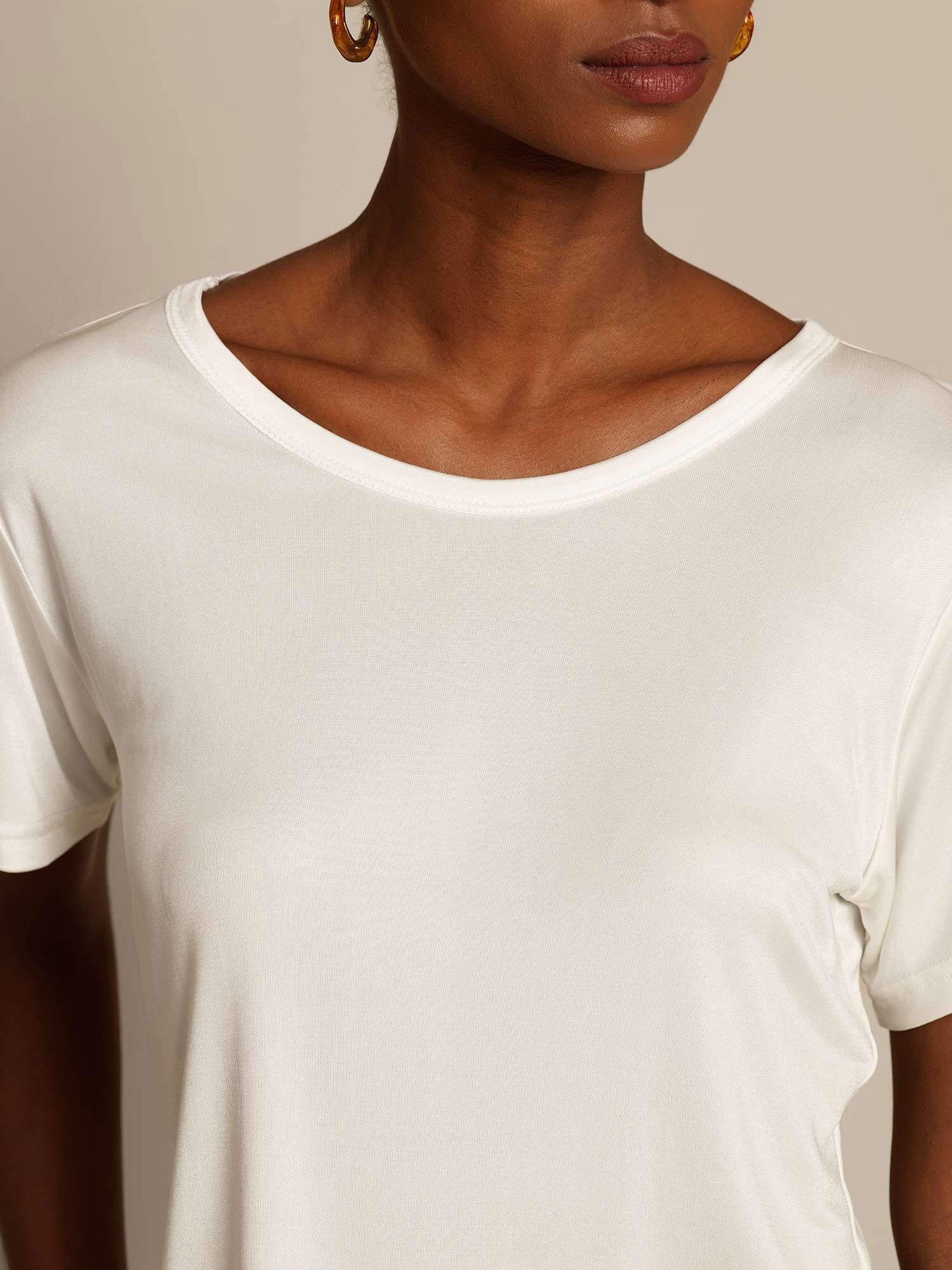 [White] SilkSilky-UK Silk Knitted Round Neck Women's T-Shirt 004,