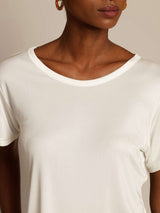 [White] SilkSilky-UK 100% Silk Jersey Short Sleeve Round Neck Women's T-Shirt 004