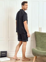 [Black] SilkSilky-UK Short Sleeve Notch Collar Men's Pyjamas 002
