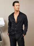 SilkSilky UK Silk Long Sleeve Collar Men's Shirt Black 004