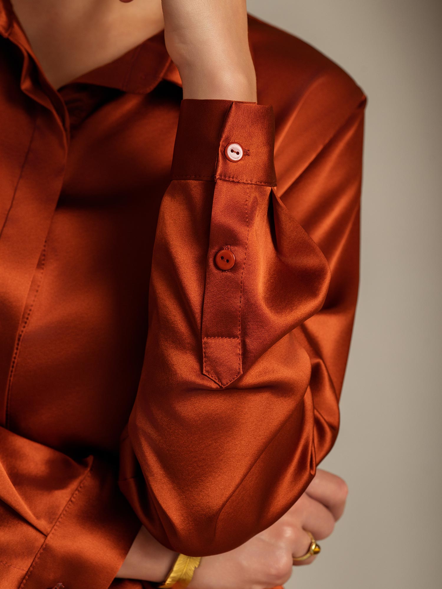 [Caramel] SilkSilky-UK 19Momme Silk Collar Women's Shirt 007