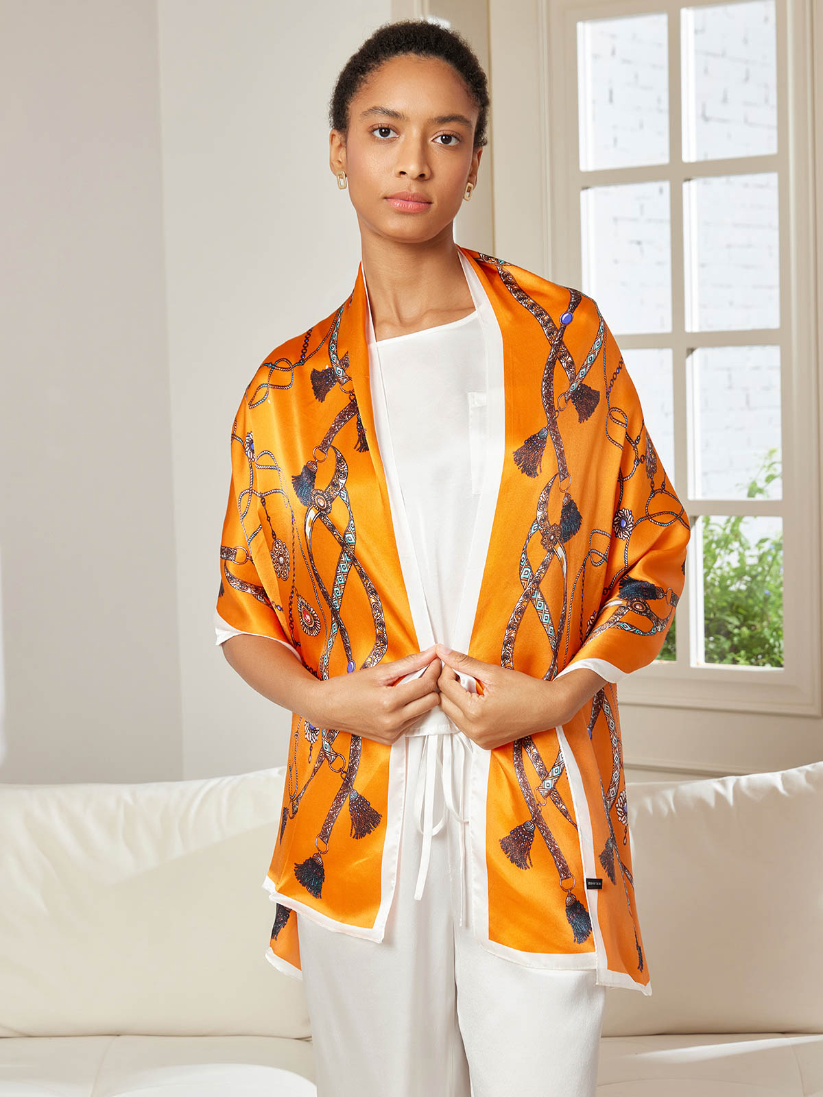 SilkSilky UK Pure Silk Scarf Orange 004