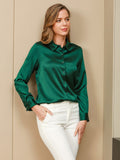 SilkSilky-UK Silk Long Sleeve Collar Women's Shirt DarkGreen 003