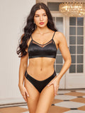 SilkSilky UK Silk Knitted Bra&Panty Set Black 001