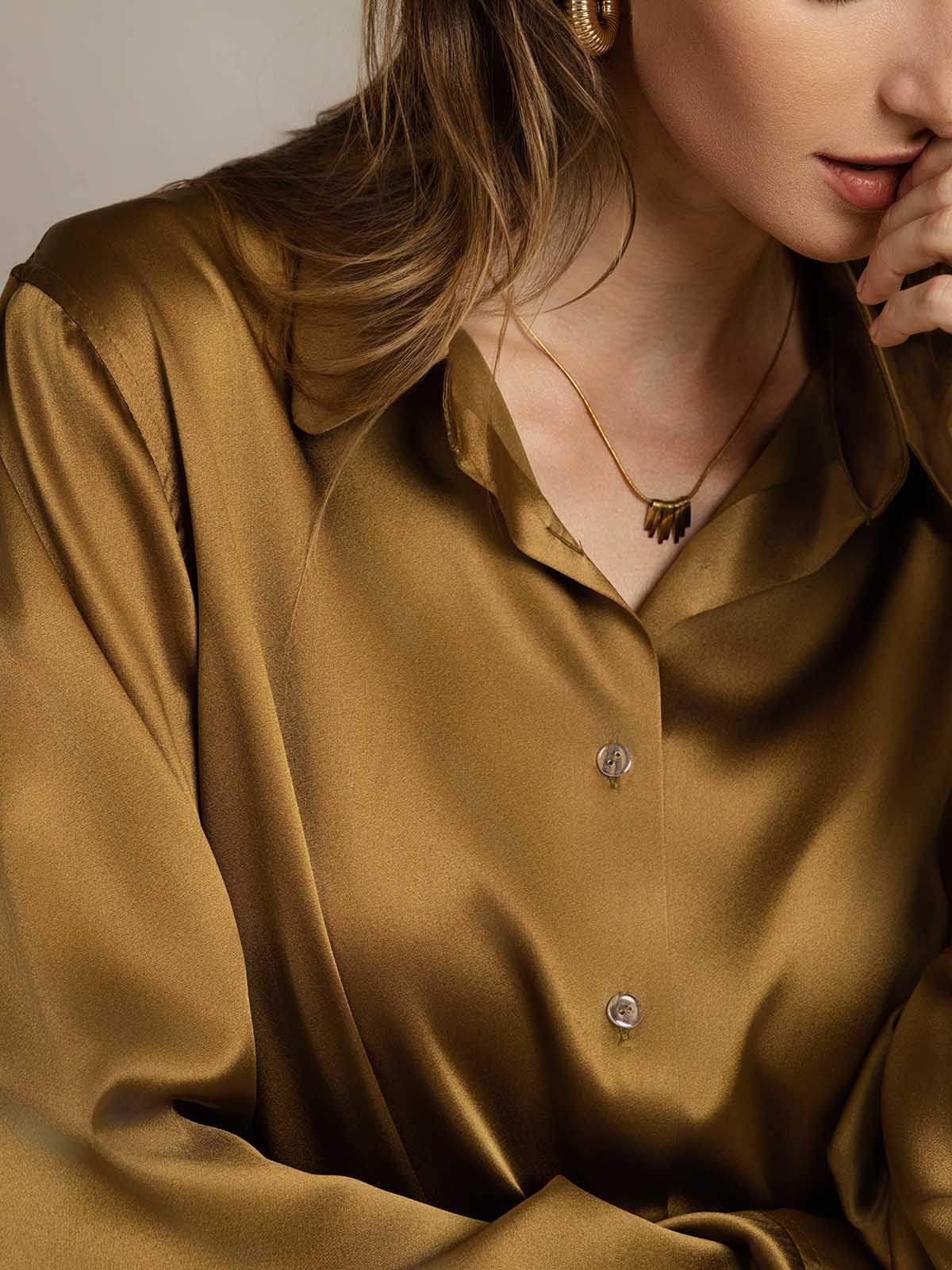 [Bronze] SilkSilky-UK Silk Long Sleeve Collar Women's Shirt 005