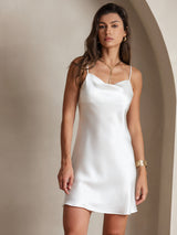 [White] SilkSilky-UK Spaghetti Strap Cowl Neck Dress 003