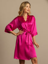 [Rose Red] SilkSilky-UK 3/4 Sleeve Women's Dressing Gown 003