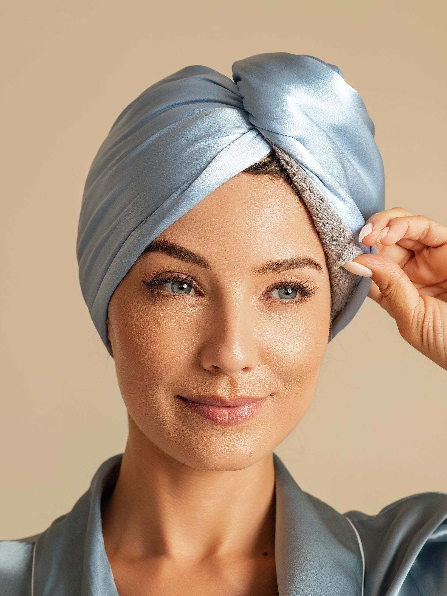 [Sky Blue] SilkSilky-UK Pure Silk Wrap Hair Towel Wrap 006,