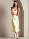 SilkSilky-UK Pure Silk Sleeveless Boat Neck Nightdress LightYellow 001