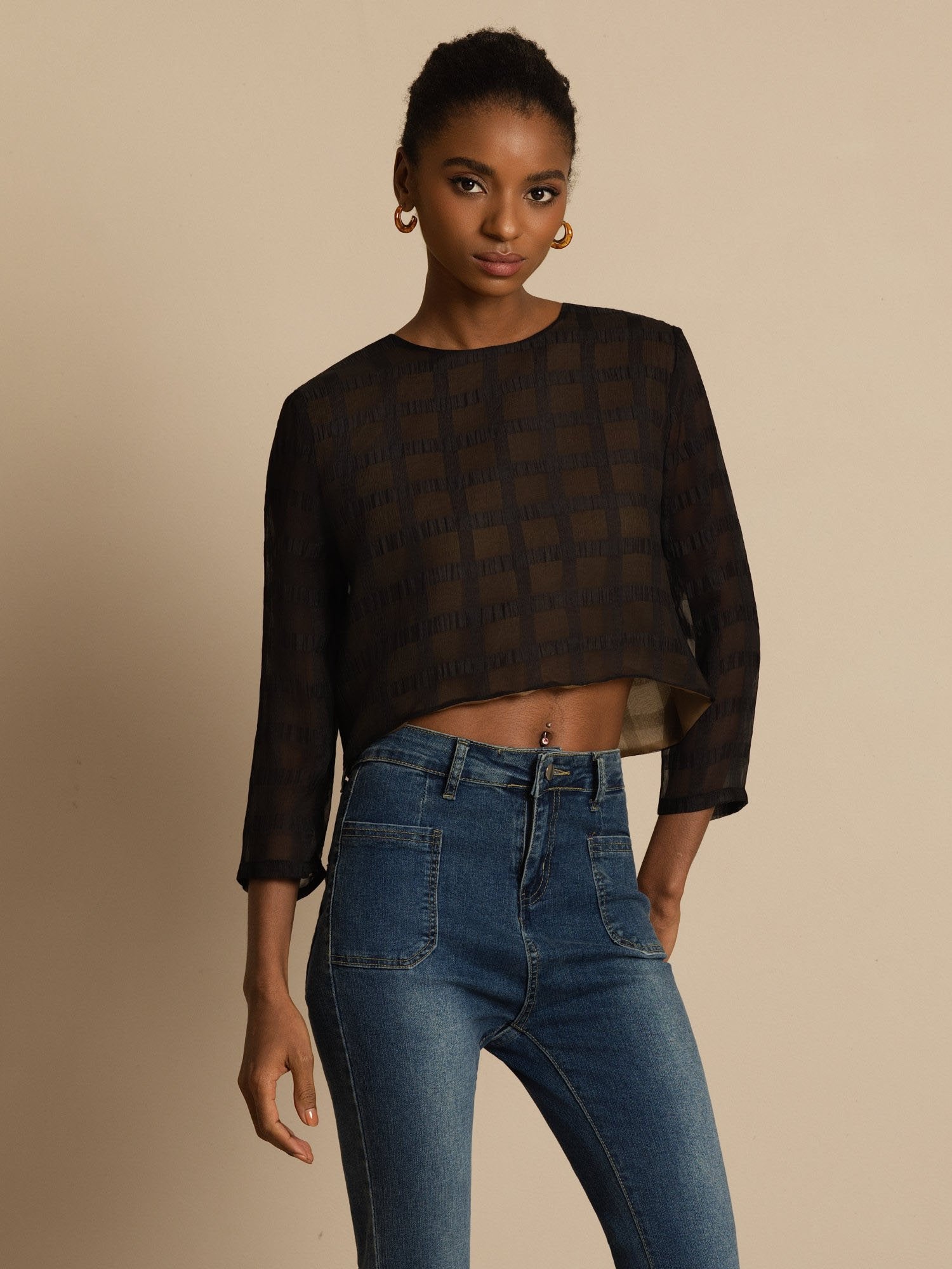 [Black] SilkSilky-UK Pure Silk Long Sleeve Round Neck Blouse 001