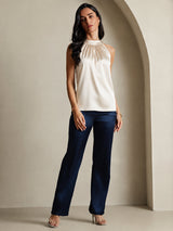 [Beige] SilkSilky-UK Sleeveless Halter Women's T-Shirt 004