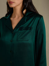 [Dark Green] SilkSilky-UK Long Sleeve Lapel Collar Women's Pyjamas 004