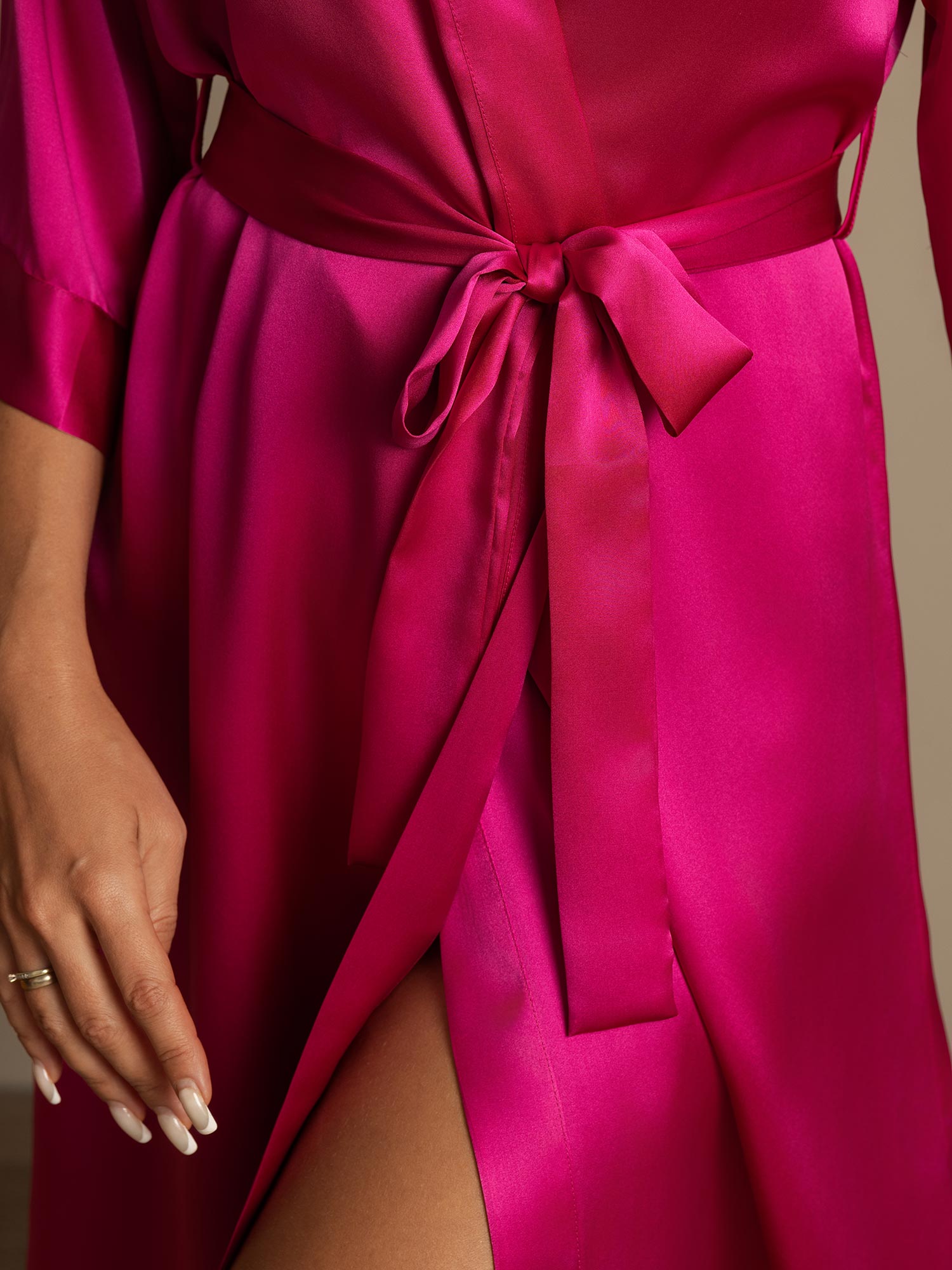 [Rose Red] SilkSilky-UK Pure Silk 3/4 Sleeve Wrap Women's Dressing Gown 008