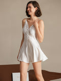 SilkSilky-UK Pure Silk V Neck Dress White 007