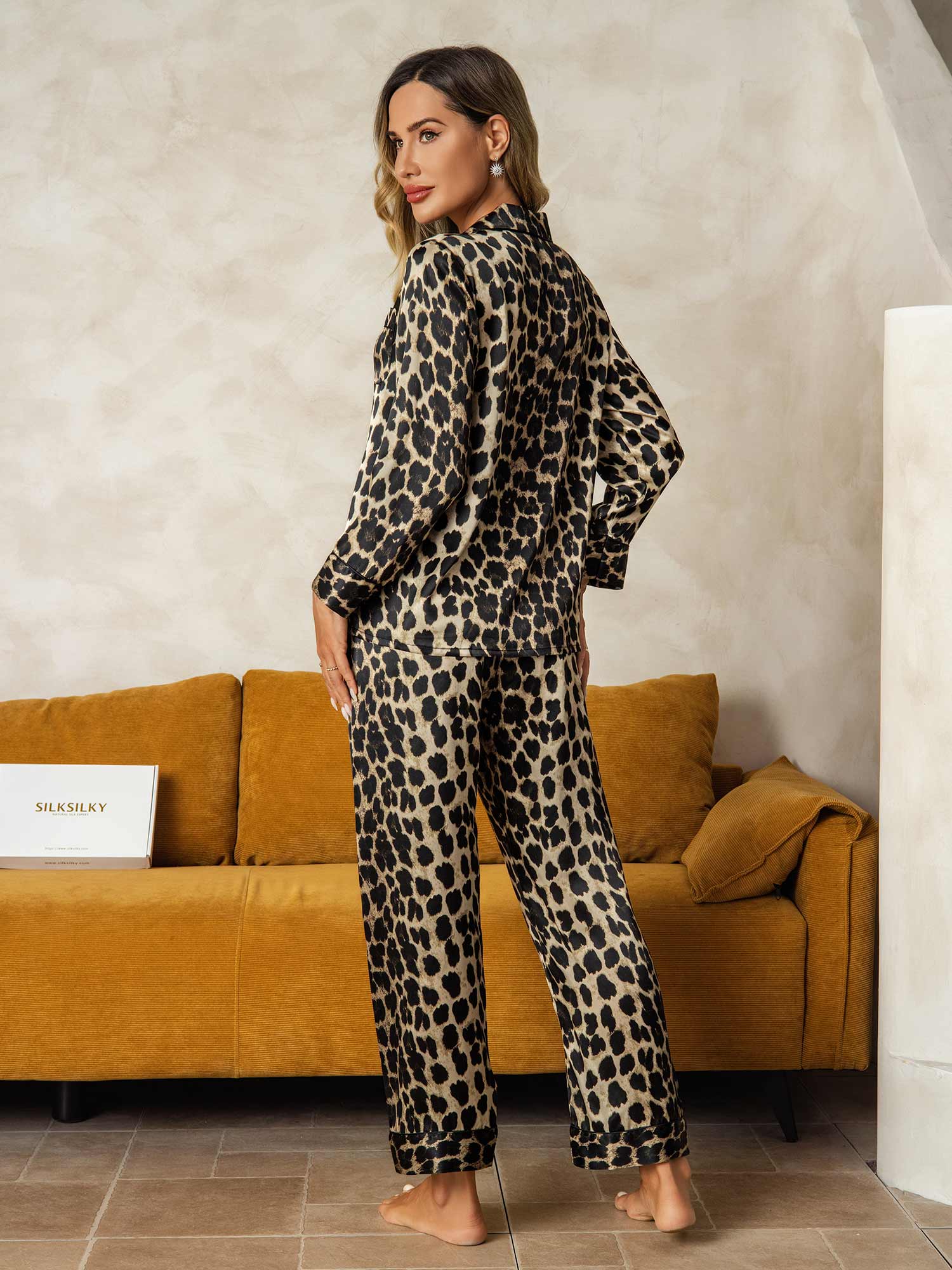 [Leopard] SilkSilky-UK Long Sleeve Notch Collar Women's Pyjamas 002