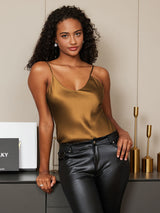 [Coffee] SilkSilky-UK Spaghetti Strap V Neck Camisole 003