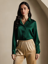 [Dark Green] SilkSilky-UK Long Sleeve Lapel Collar Women's Shirt 006