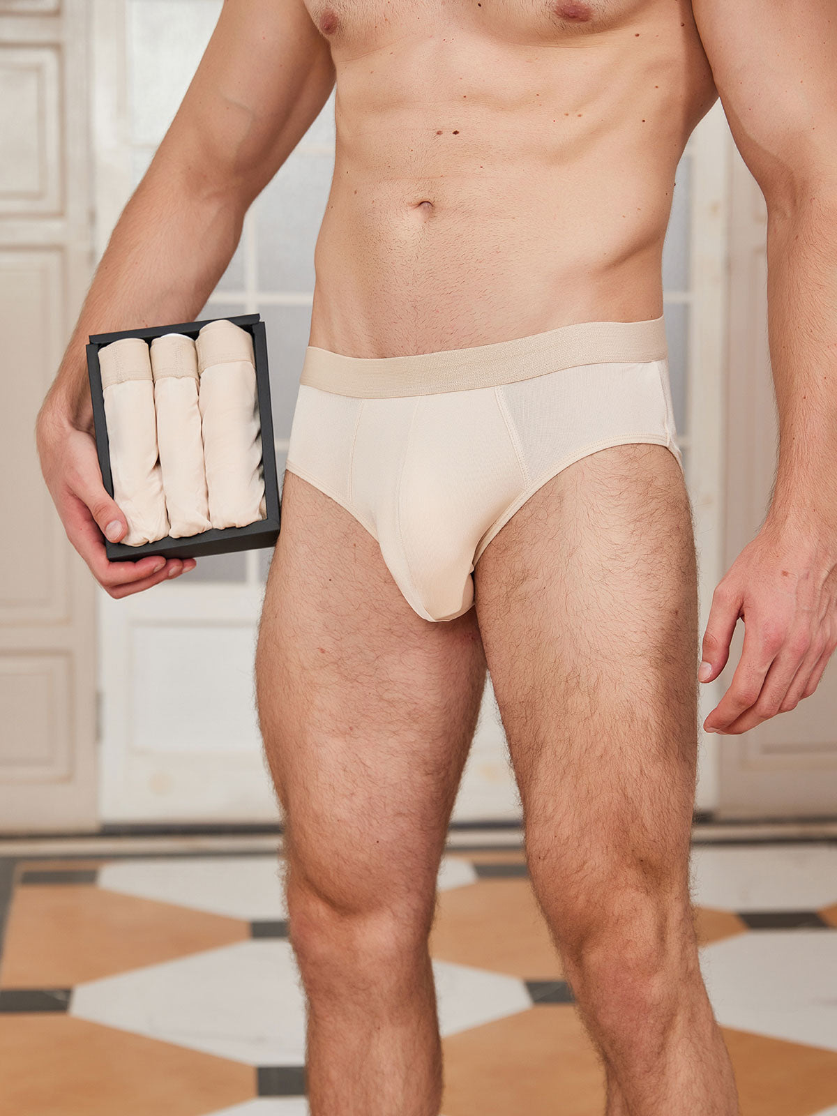 [Beige] SilkSilky-UK Pure Silk Mens Underwear 001