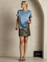 [Grayish Blue] SilkSilky-UK Short Sleeve Boat Neck Women's T-Shirt 007