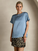 [Grayish Blue] SilkSilky-UK Short Sleeve Boat Neck Women's T-Shirt 003