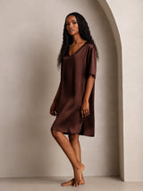 [Brown] SilkSilky-UK Half Sleeve V Neck Nightdress 007