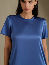 [Real Teal] SilkSilky-UK Short Sleeve Crew Neck Dress 004