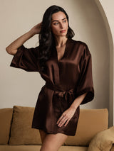 [Coffee] SilkSilky-UK 3/4 Sleeve Women's Dressing Gown 004