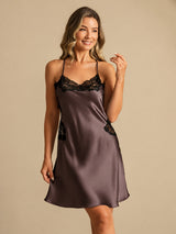 [Dark Brown] SilkSilky-UK Spaghetti Strap V Neck Nightdress 006
