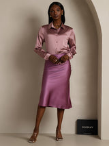 [Pale Mauve] SilkSilky-UK Long Sleeve Lapel Collar Women's Shirt 008