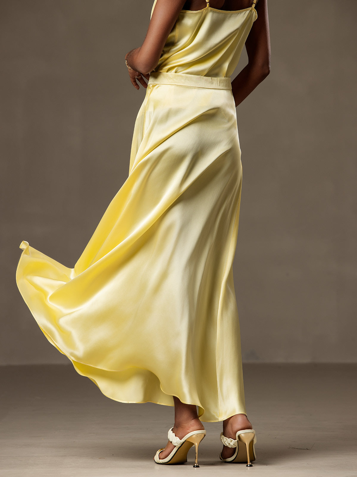[Light Yellow] SilkSilky-UK 19Momme Stretch Silk Charmeuse Skirt 002