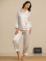 [White] SilkSilky-UK 19Momme Long Sleeve Notch Collar Women's Pyjamas 003