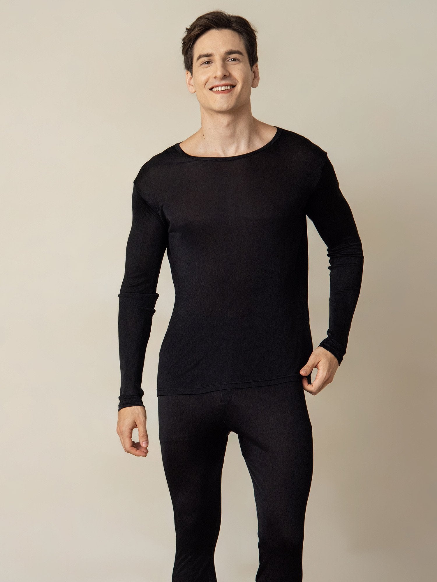 [Black] SilkSilky-UK Silk Knitted Round Neck Men's Pyjamas 004