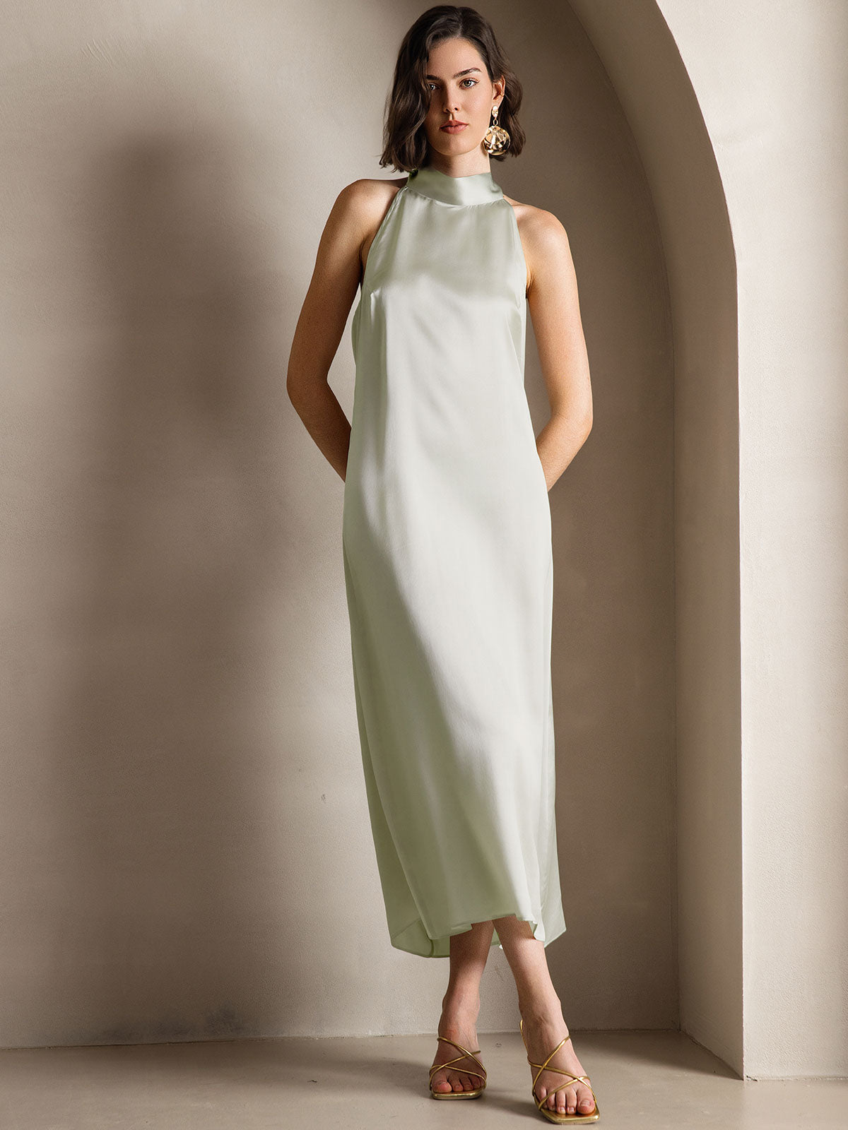 SilkSilky UK 19Momme Silk Sleeveless Dress LightGreen 003