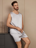 SilkSilky UK Pure Silk Sleeveless Round Neck Men's Pyjamas Silver 005