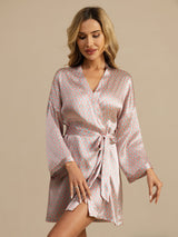 [Pink Heart Geo] SilkSilky-UK Long Sleeve Women's Dressing Gown 005