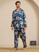 [Navy Dragon] SilkSilky-UK Long Sleeve Lapel Collar Men's Pyjamas 004