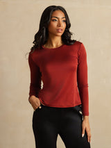 [Fired Brick] SilkSilky-UK Long Sleeve Crew Neck Women's T-Shirt 001