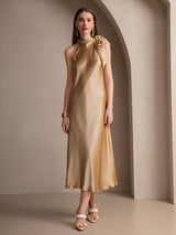 [Champagne] SilkSilky-UK Sleeveless Tie Neck Dress 005