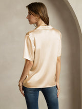 [Champagne] SilkSilky-UK Short Sleeve Lapel Collar Women's Shirt 002