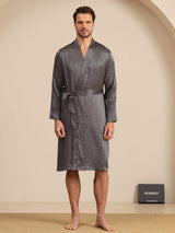 [Black Ginkgo] SilkSilky-UK Long Sleeve V Neck Men's Dressing Gown 007